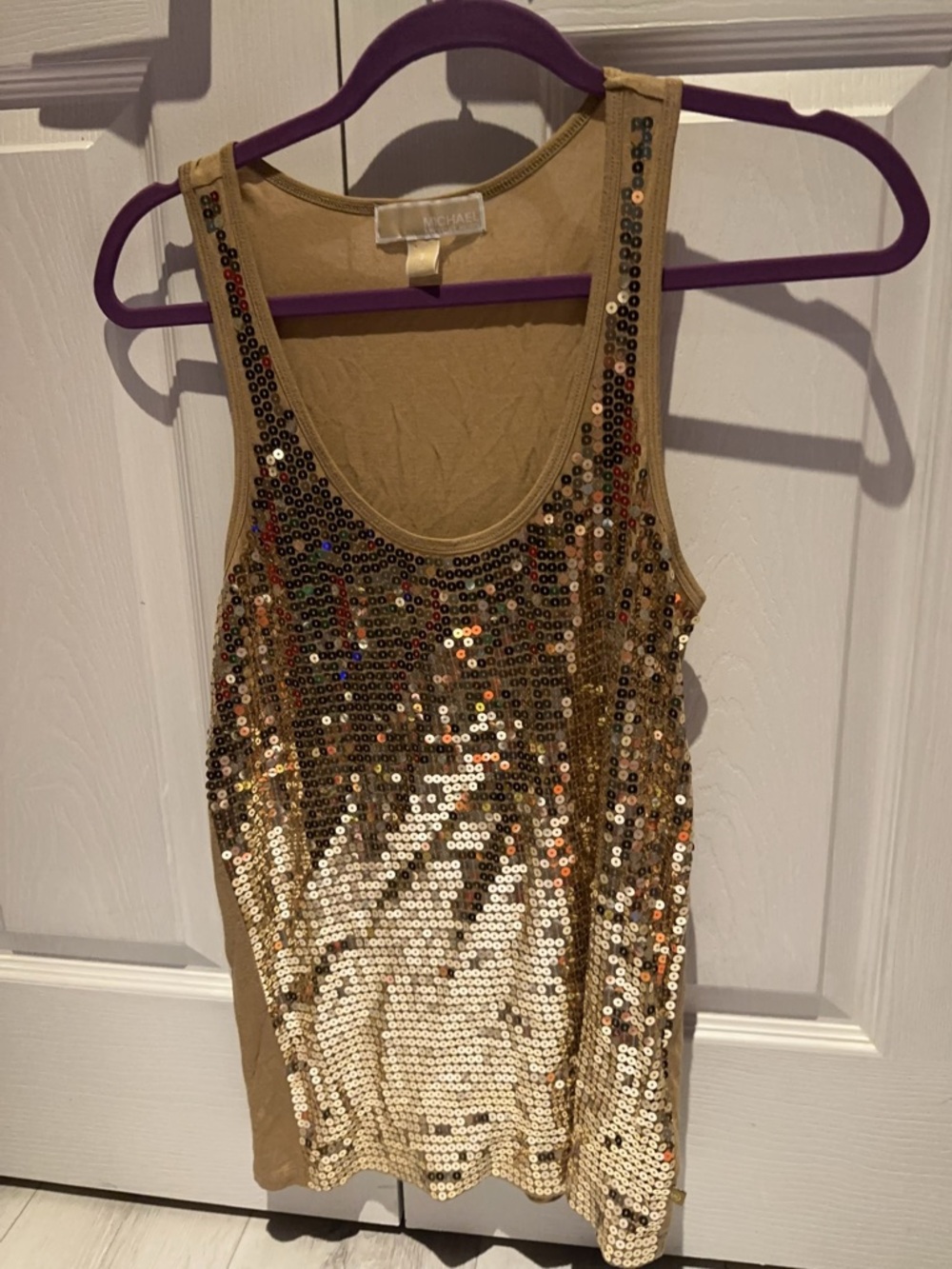 Michael Kors Gold Sequin Scoop Neck Tank